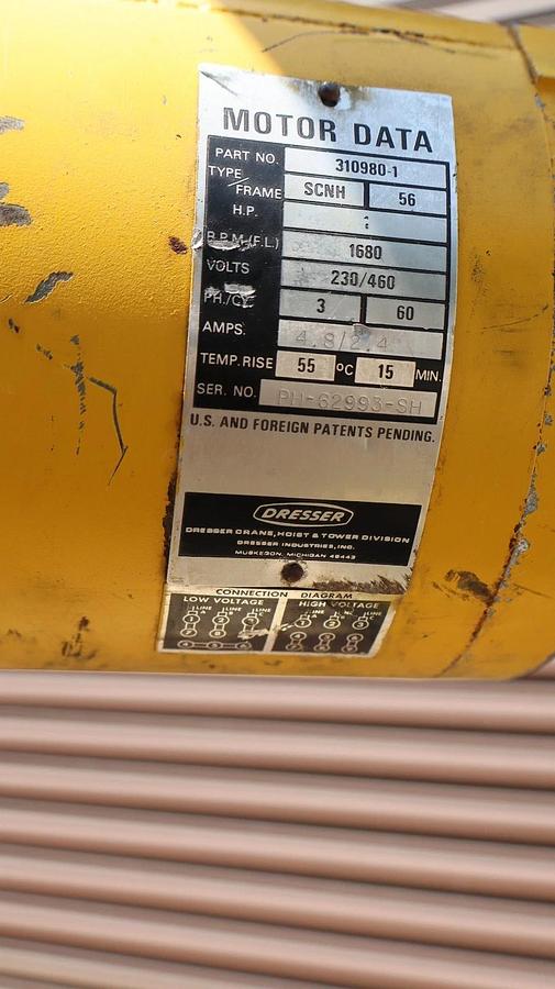 Used Budgit Chain Hoist 1 Ton 2000lb K-356-2 309826-87A  10" Chain Drop 230/460v 3ph