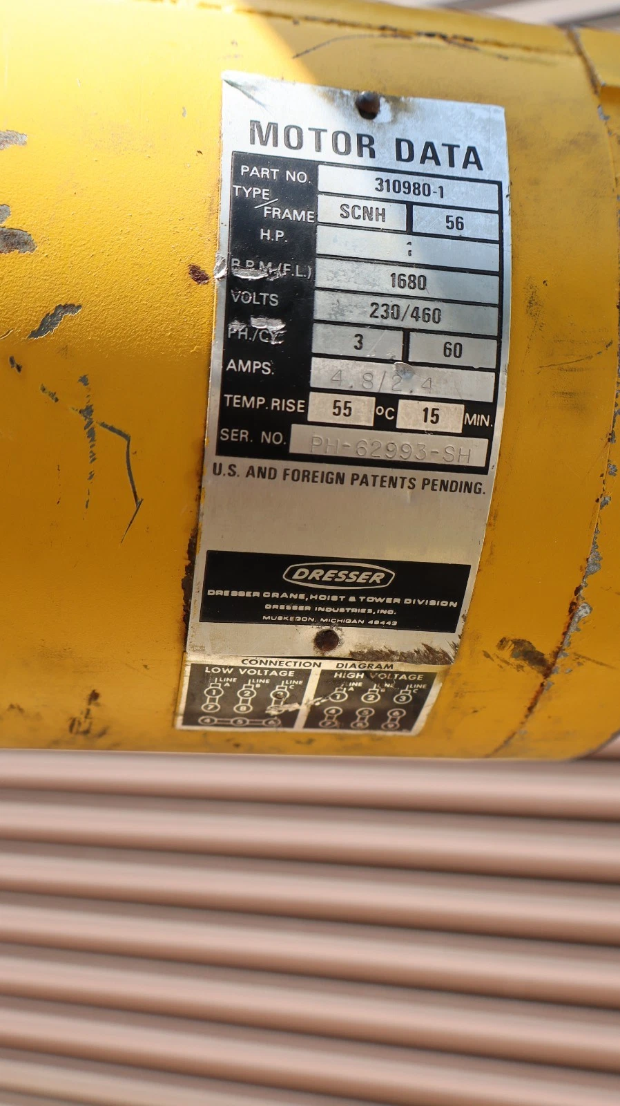 Used Budgit Chain Hoist 1 Ton 2000lb K-356-2 309826-87A  10" Chain Drop 230/460v 3ph