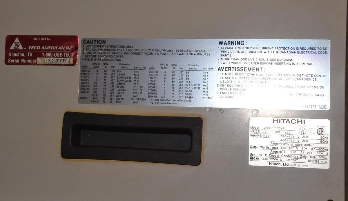 Used HITACHI J300-550HFU 3PH 50/60Hz 380/460V 75HP IGBT Inverter Drive J3U-550H L