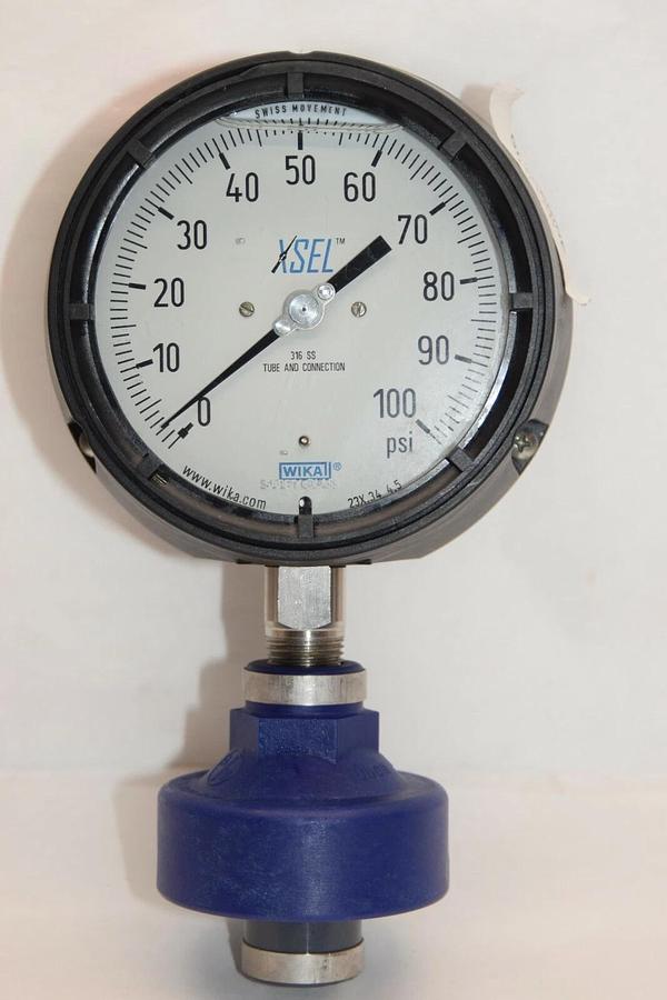 (NEW) WIKA 23x.34 4.5 4.5" Face 0-100psi 316 SS Tube and Connection XSEL Gauge