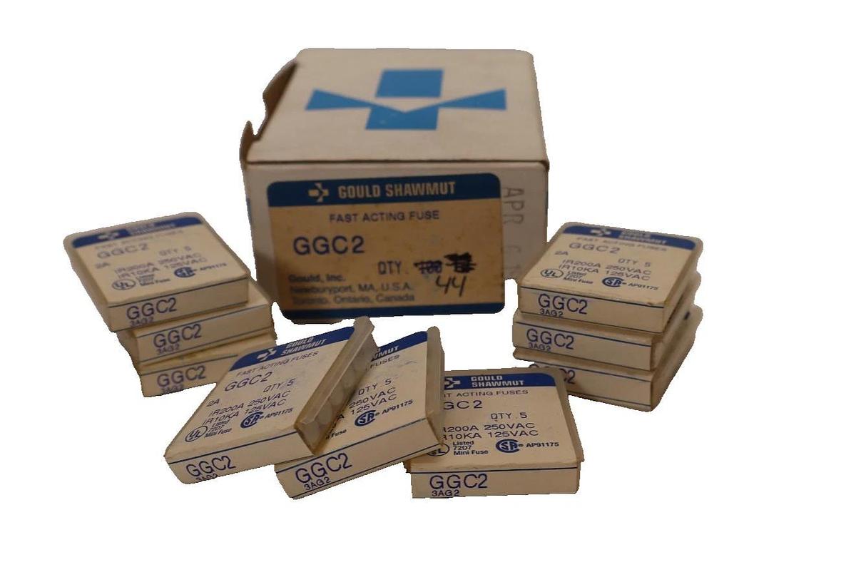 Gould Shawmut GGC2 GGC-2 GGC 2 2A 2 Amp Fast-Acting Fuse (New - Lot of 44)