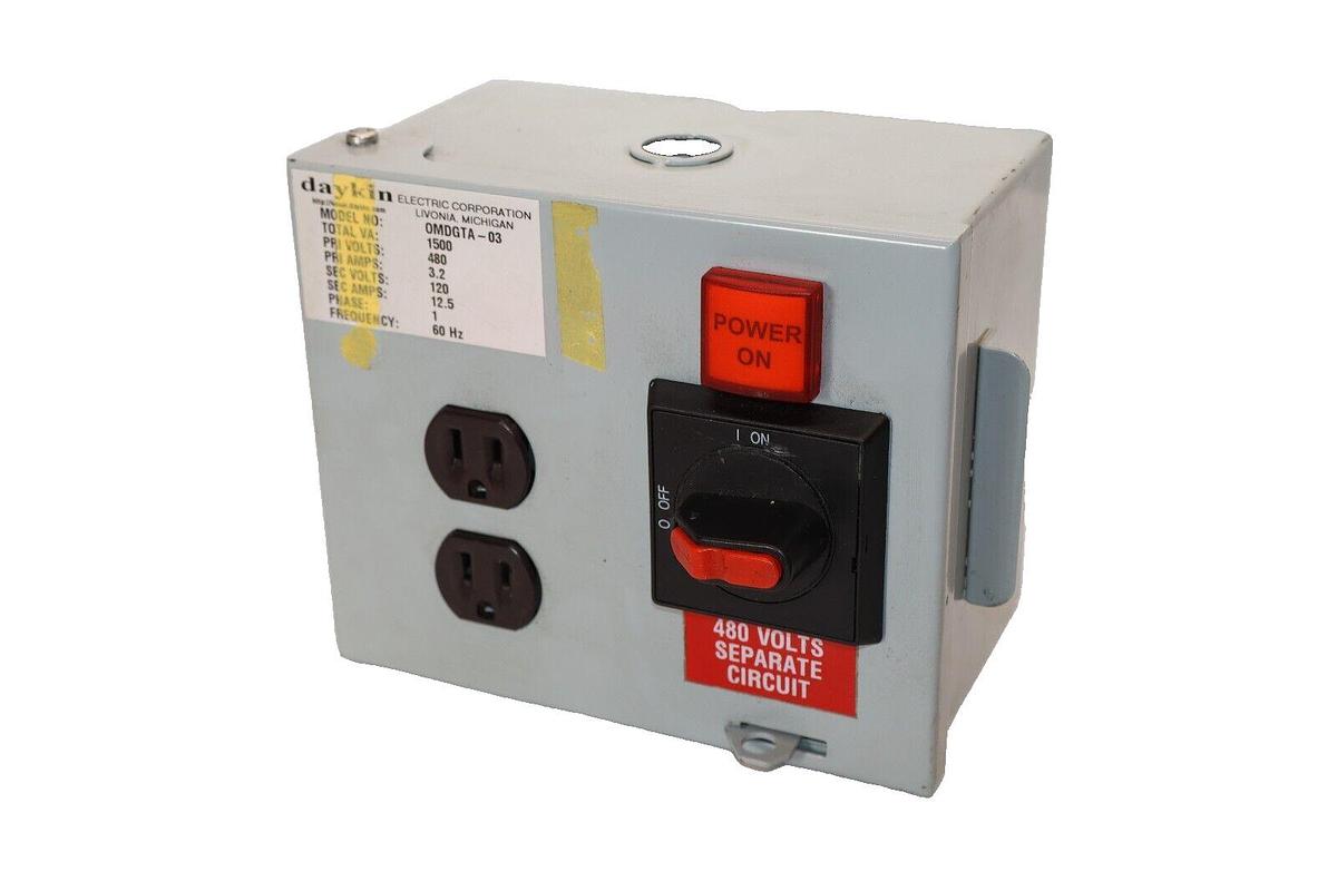 Used DAYKIN OMDGTA-03 1500Va 480V 3.2A 1PH Transformer Disconnect