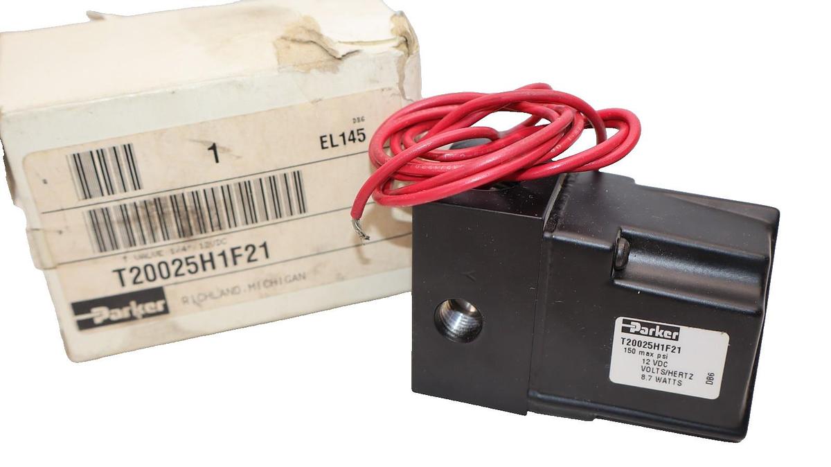 PARKER  Solenoid Valve T20025H1F21 1/4" 12Vdc T-Valve (NEW)