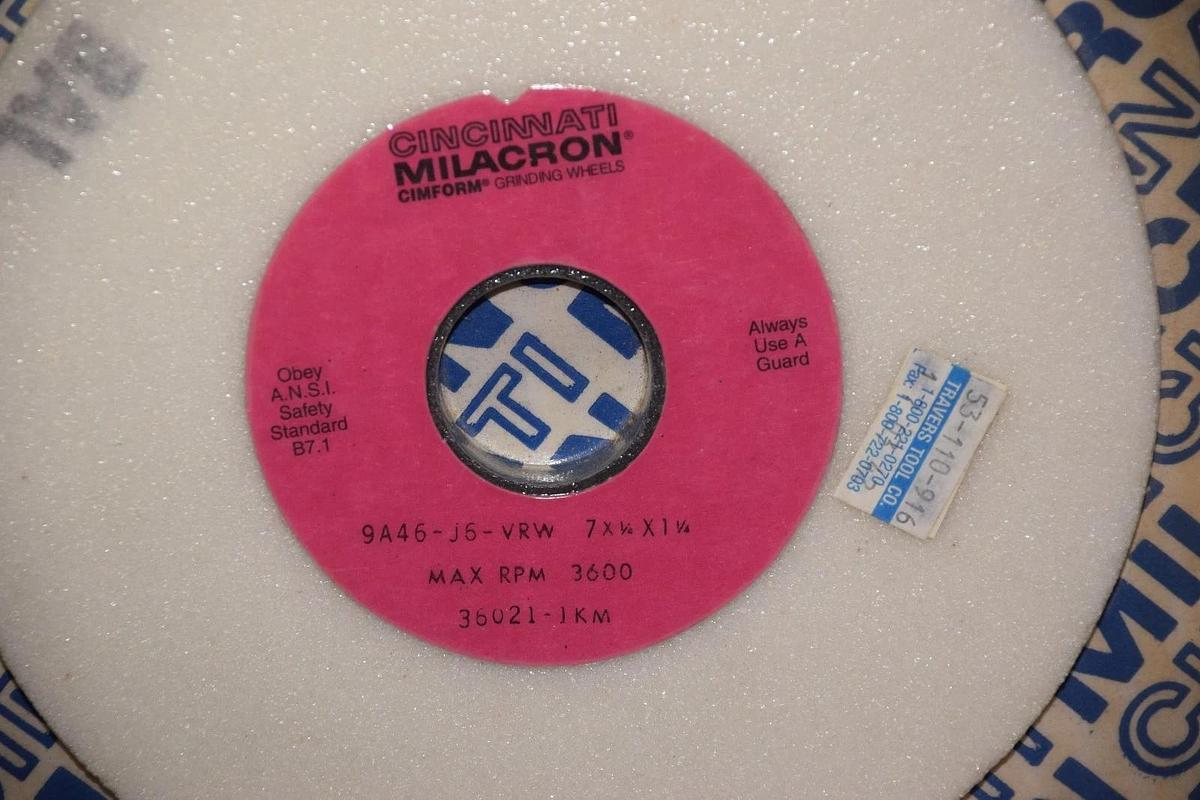 Cincinnati Milacron 9A46-J6-VRW, 36021-JKM Grinding Wheel  7 x 1/4 x 1-1/4 NOS