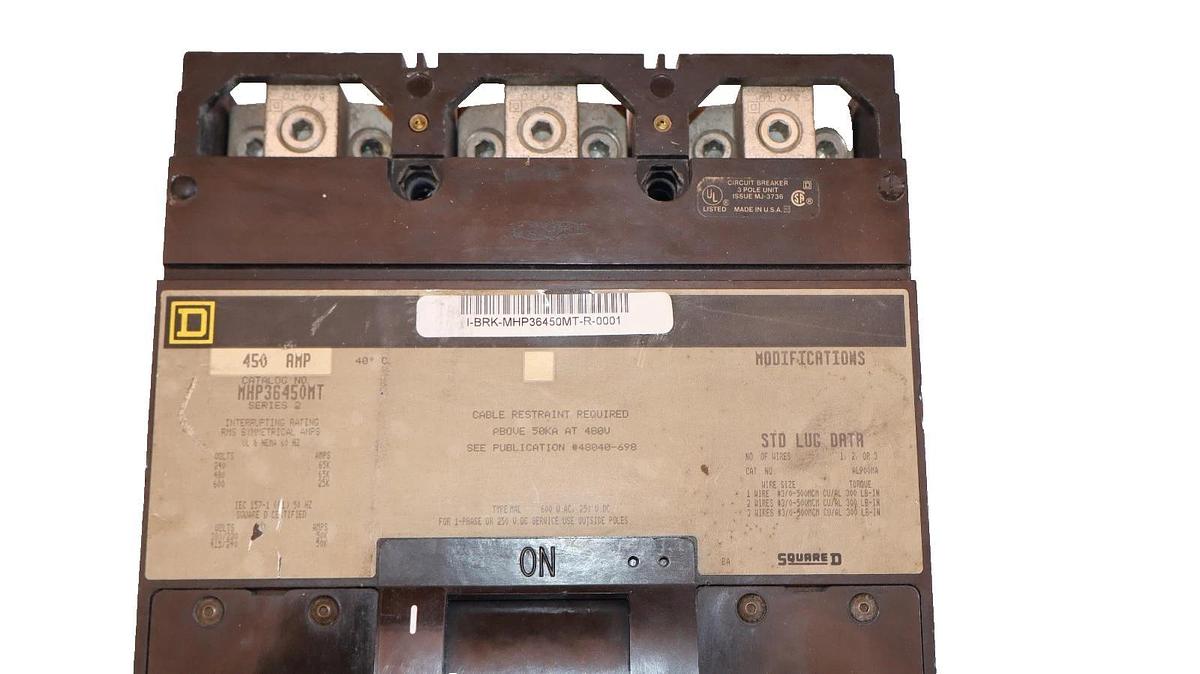 Used Square D Breaker MHP36450MT 450 AMP 600V  450A Magnetic Trip Adjustment