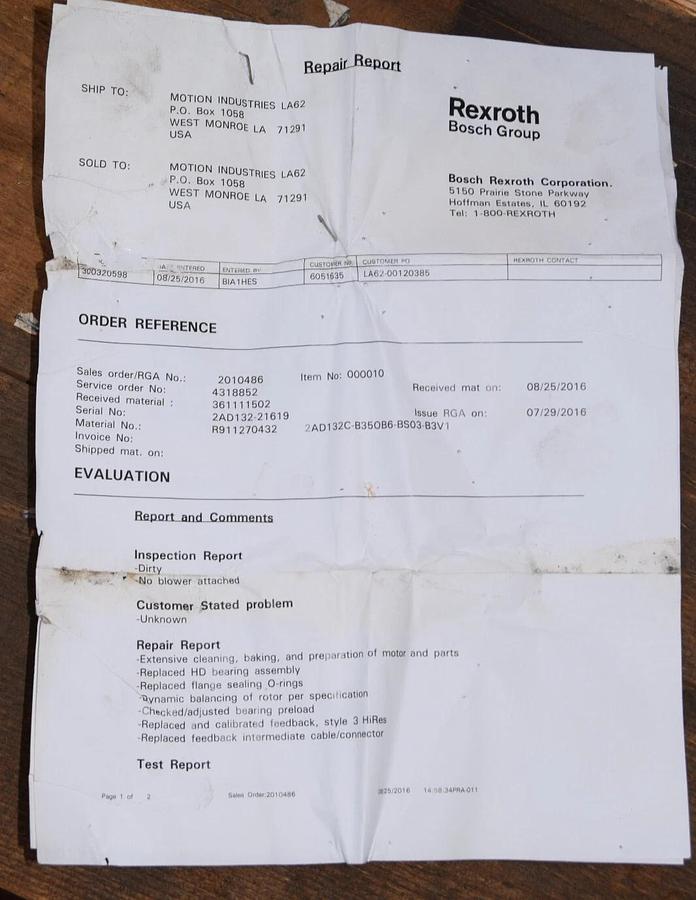 Indramat Rexroth Induction Motor 2AD132C-B350B6-BS03-B3V1 15kW 3ph (Refurb)