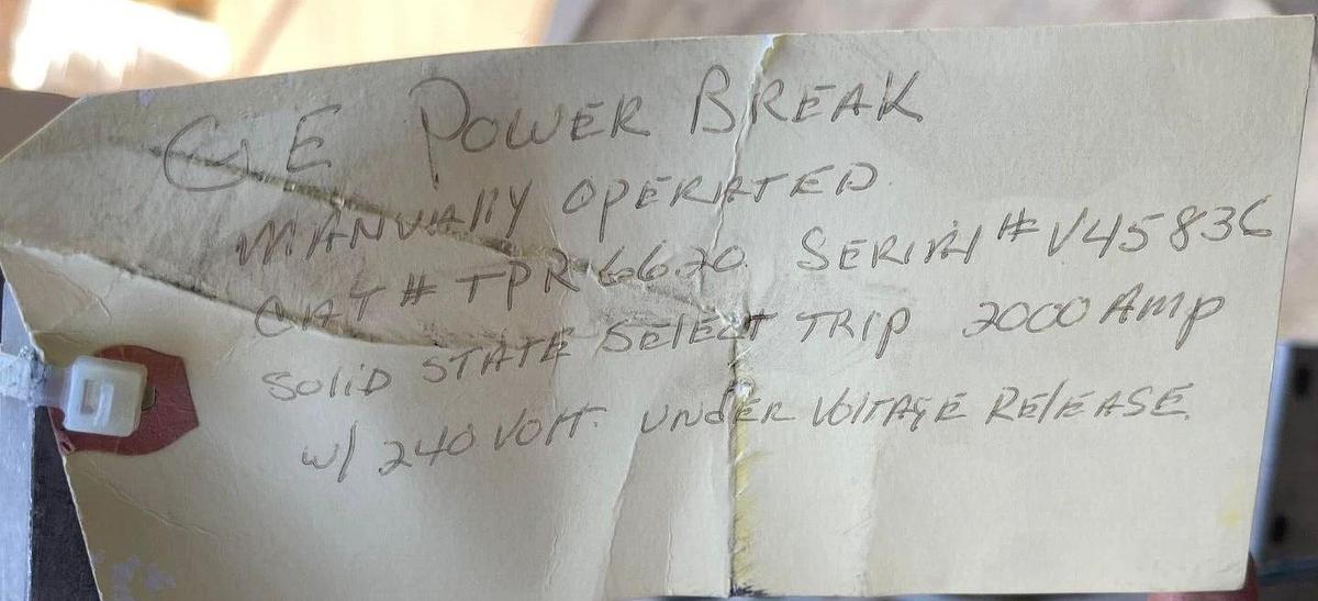 Used General Electric GE Power Breaker Manual Circuit Breaker TPR6620 2000 Amp 2000A