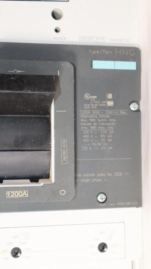 Used Siemens HNG Circuit Breaker HNX3B120 1200A 1200 Amp 600v 3p 3 pole Trip 525