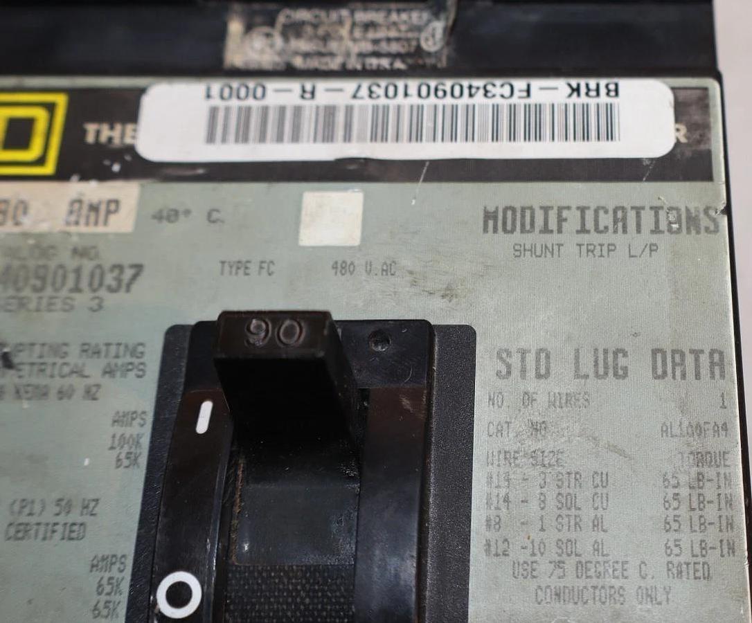 Used Square D 90A 90 Amp Circuit Breaker C340901037