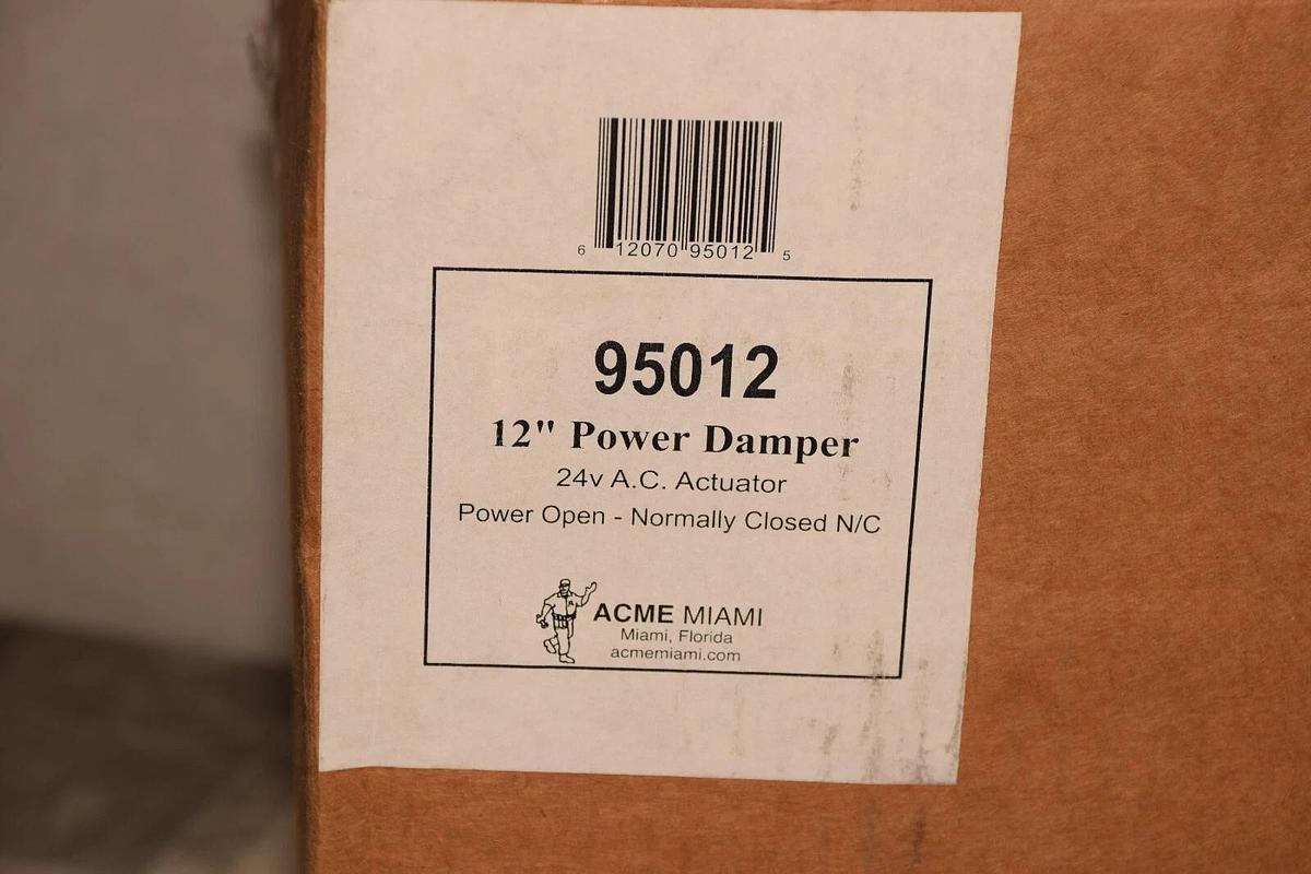 ACME MIAMI 95012 24Vac 12" Power Damper Power Open - Normally Closed N/C (NEW)