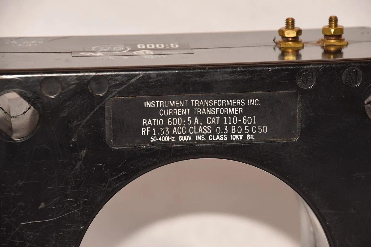 Used INSTRUMENT TRANSFORMERS INC. 110-601 600:5 1.33rf 600V Current Transmformer