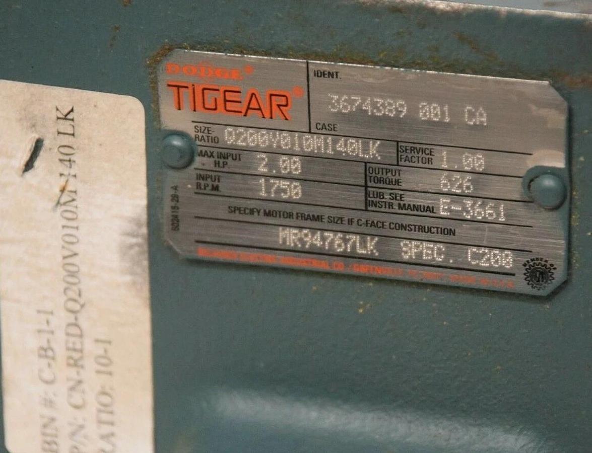 DODGE TIGEAR, Worm Gear Speed Reducer Q200Y010M140LK 10:1 ratio gear box (New)