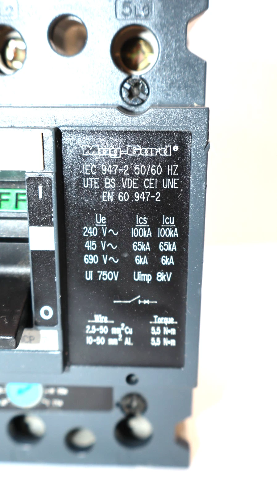 Used Square D Circuit Breaker 7A PowerPact Mag-Gard 7 Amp 3P GJL36007M02