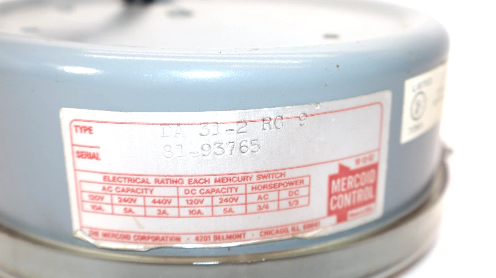 Used Mercoid Control DA 31-2 RG9 10-300psig 120-240V 1/4" Pressure Switch