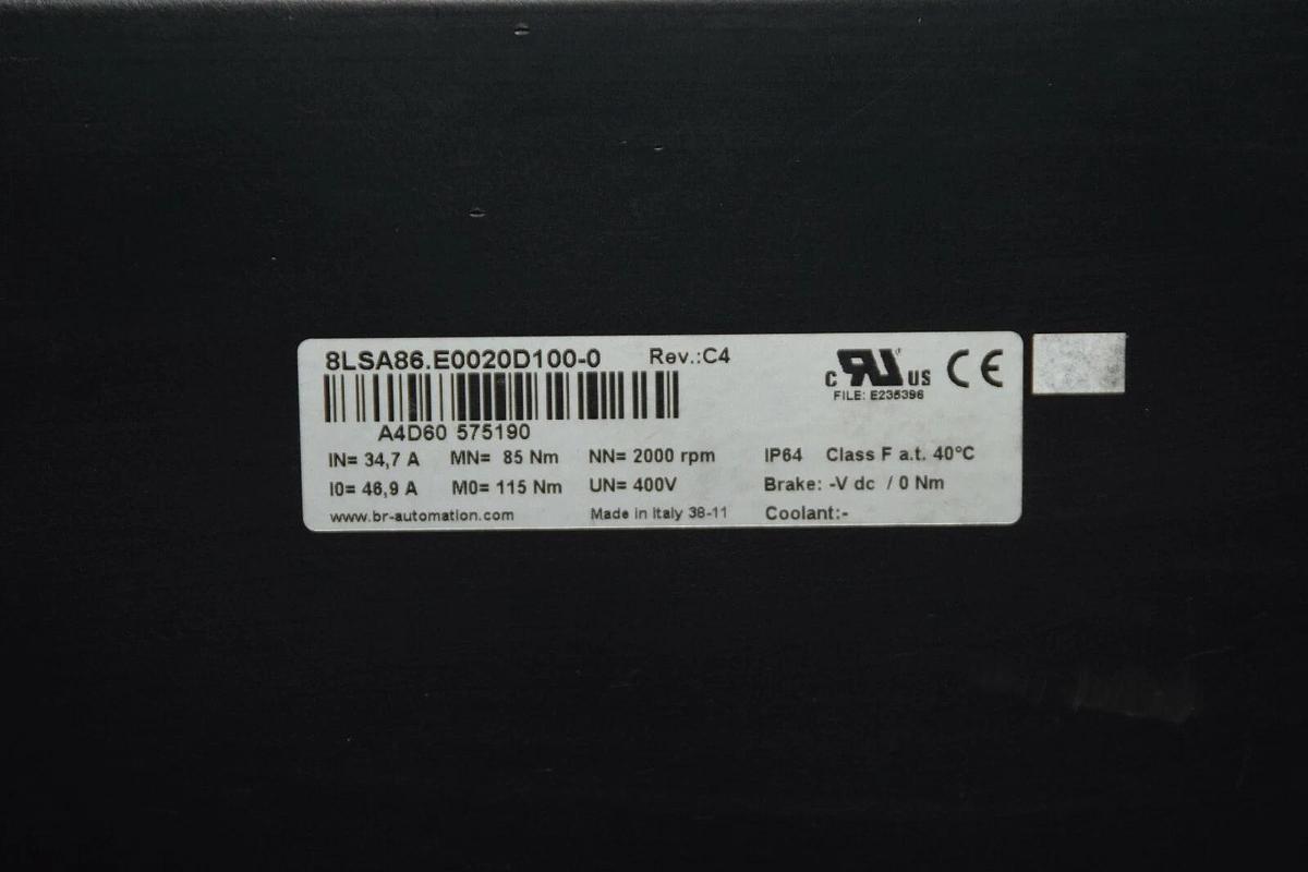 Used B&R Automation 8LSA86.E0020D100-0 Brushless Servo Motor 400V 85Nm