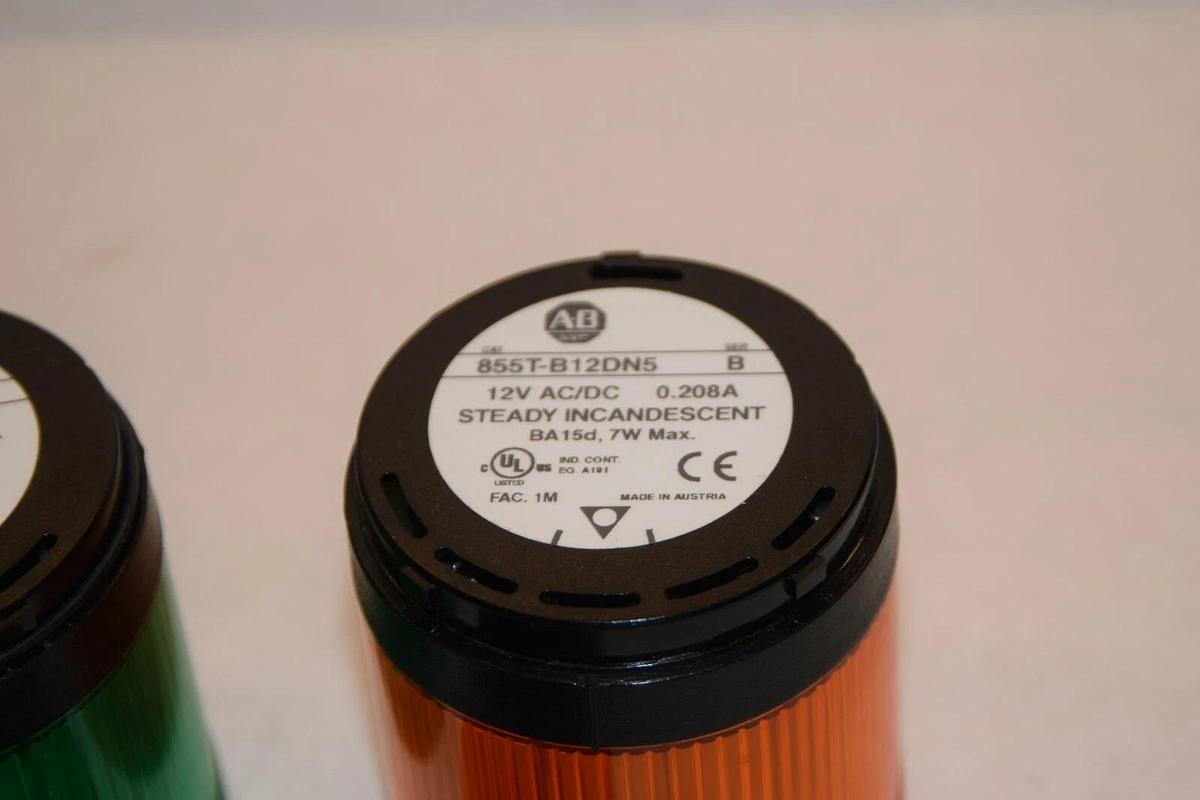 Used ALLEN BRADLEY Amber 855T-B12DN5 / Green 855T-B12DN3 Series B Stack Light