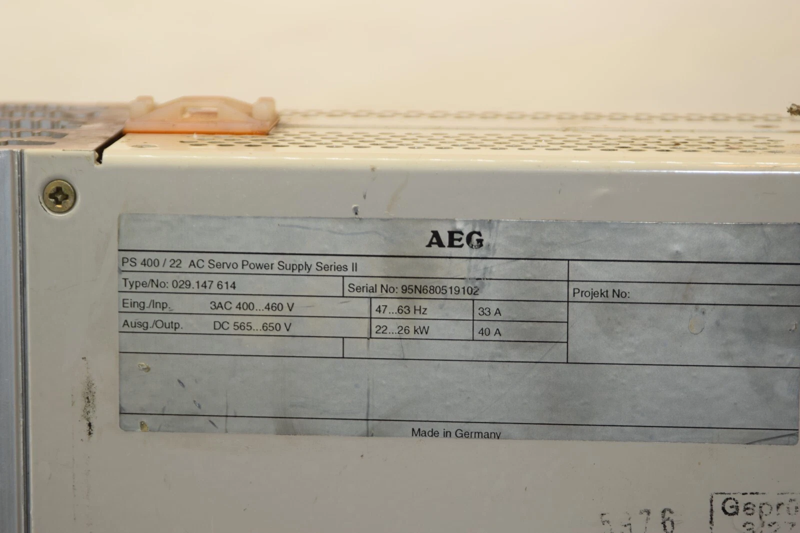 Used AEG PS400/22/029.147 614 Servo Power Supply PS 400/22 029.147 614