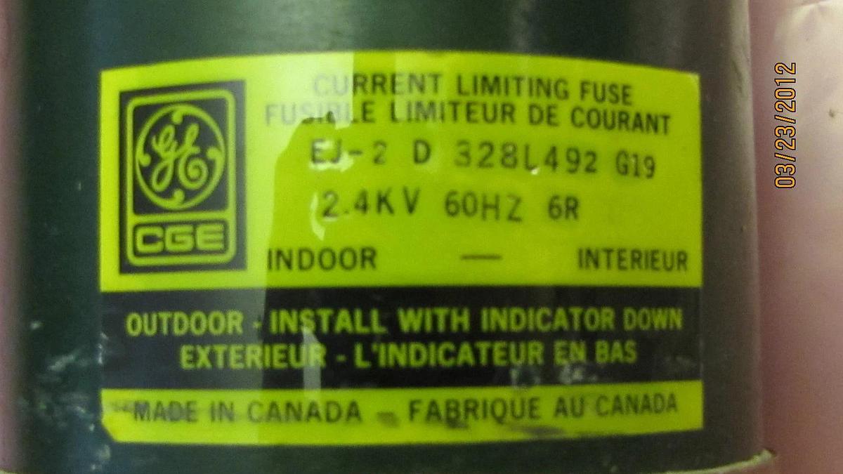 Used CGE CANADIAN GENERAL ELECTRIC FUSE EJ-2 D 328L492 G19 EJ2D328L492G19 6R
