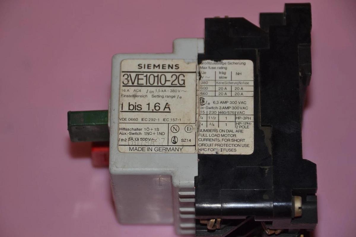 Used SIEMENS MOTOR STARTER 3VE1010-2G 3VE1010 2G 3VE10102G 1,6 A AMPS 1,6A