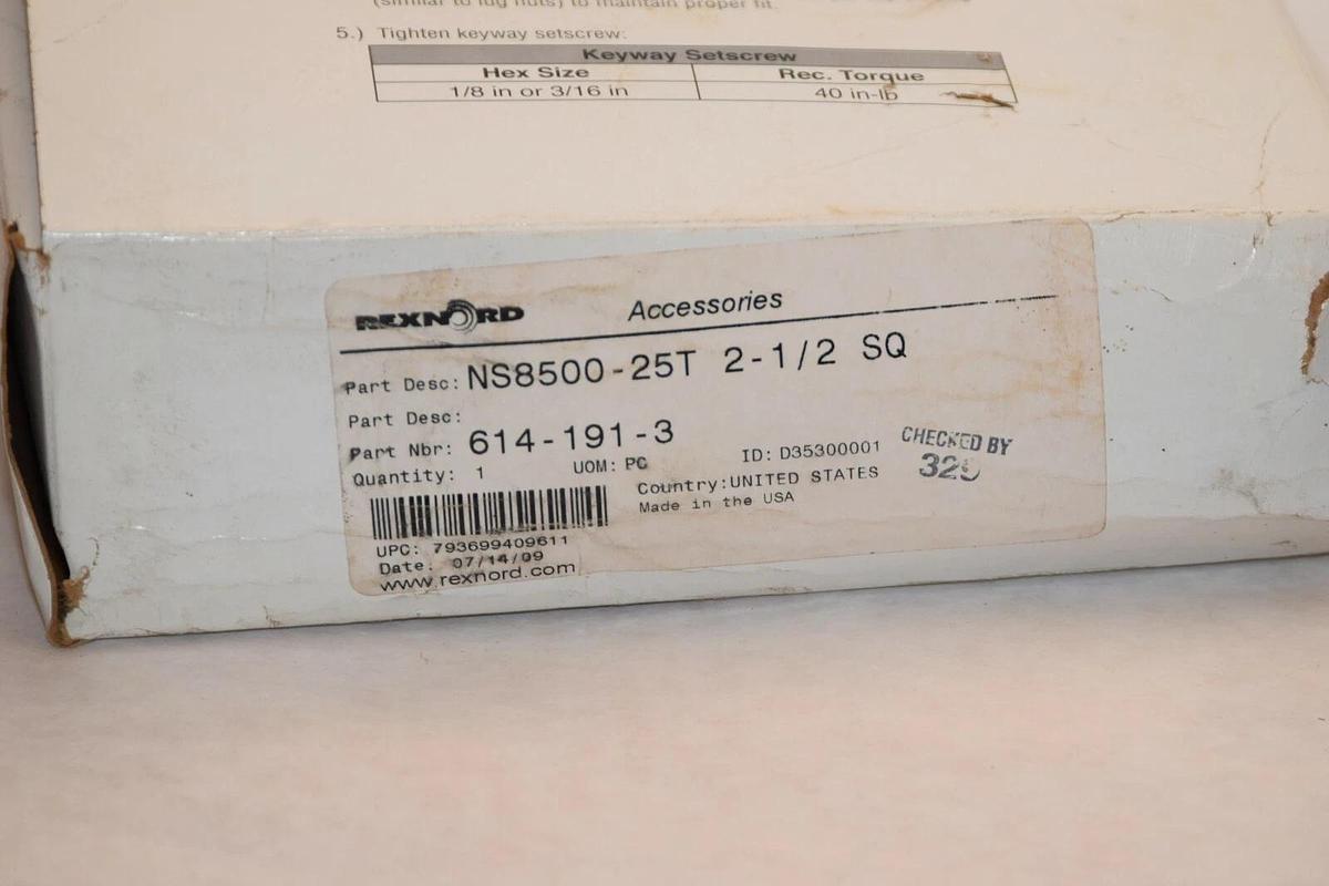 (NEW) REXNORD NS8500-25T 614-191-3 2-1/2 SQ 25Teeth Conveyor Sprocket