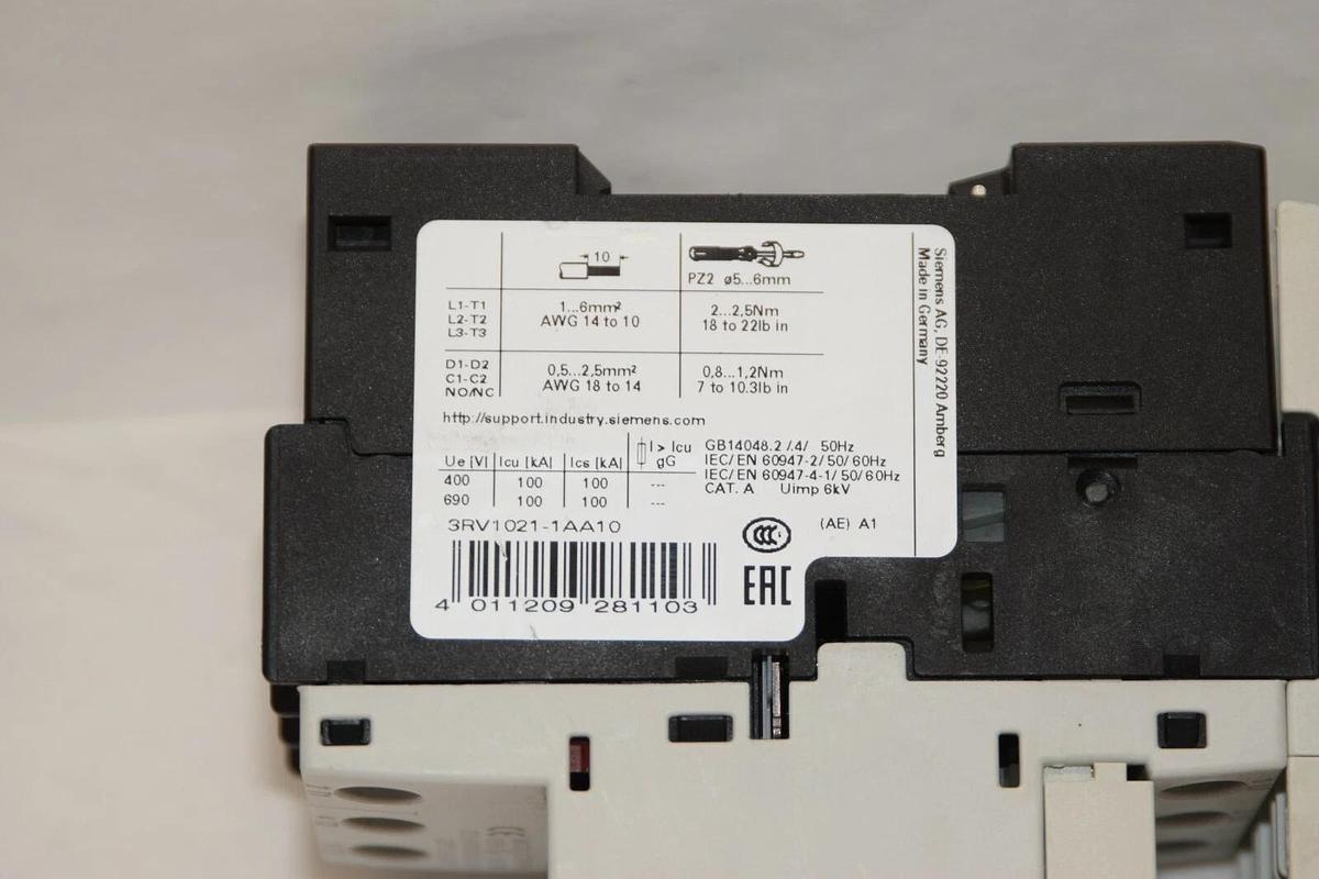 Used SIEMENS 3RV1021-1AA10 3RV10211AA10 1.1-1.6A Manual Motor Starter w/ 3RV1928-1H
