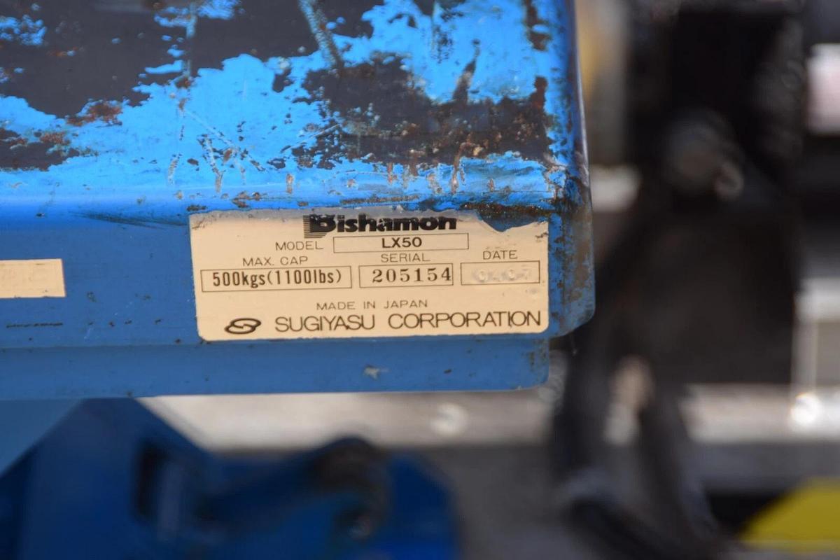 Used Bishamon Hydraulic Lift Table LX50 1,100lb 500kg Capacity 115/208-230v w Pump