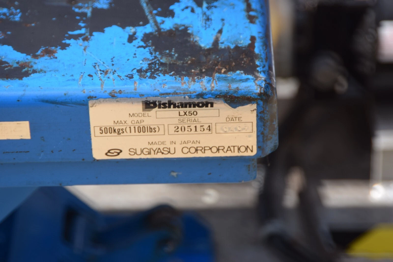 Used Bishamon LX50 Hydraulic Scissor Lift Table 1,100lb Capacity 115/230v w Pump