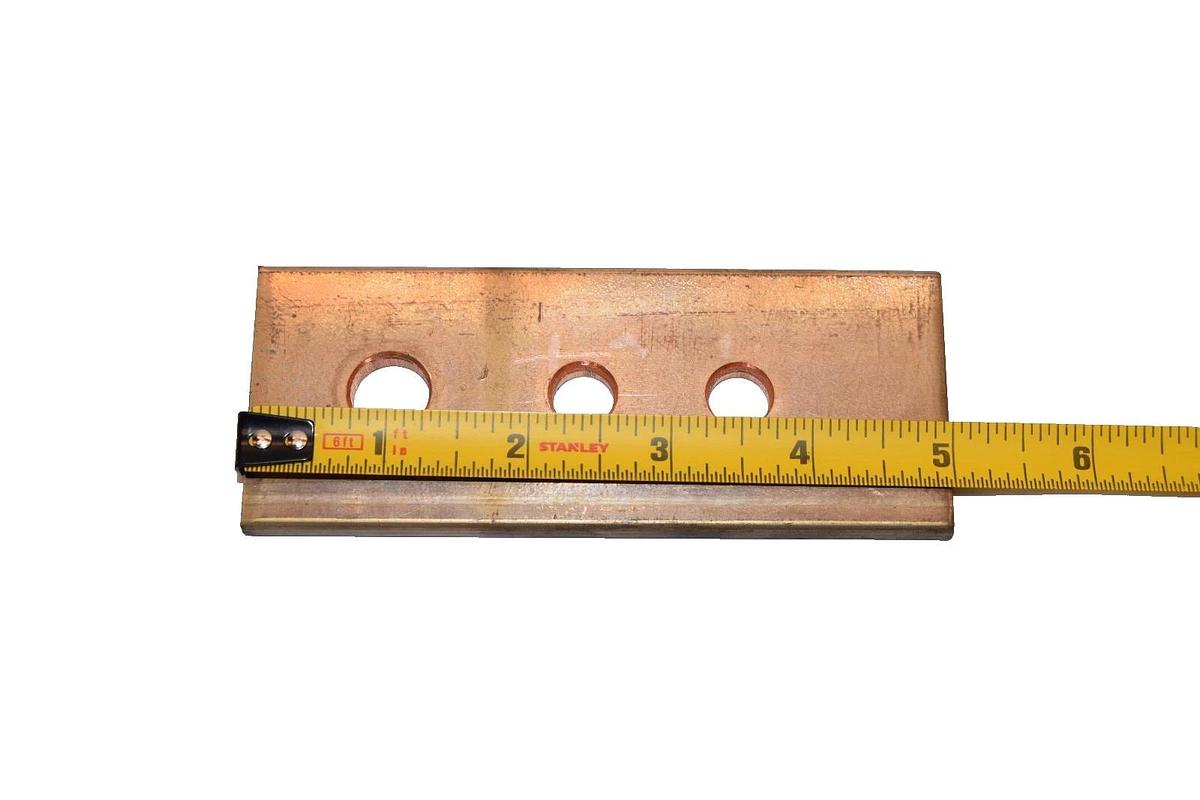 Used (Lot of 3) 5"x2"x1/4" Flat Solid Copper Buss Bar for Breaker/ Contactor