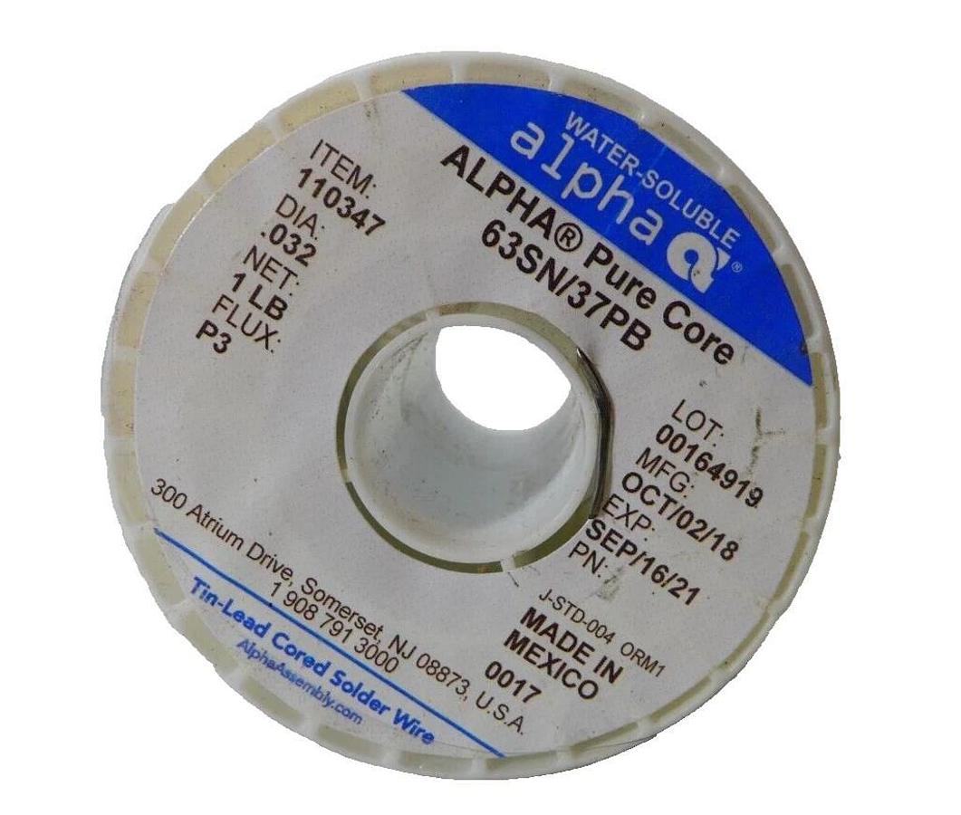Used Alpha Solder wire 63SN/37PB DIA: .032, 1lb FLUX: P3  Date Expired 2021