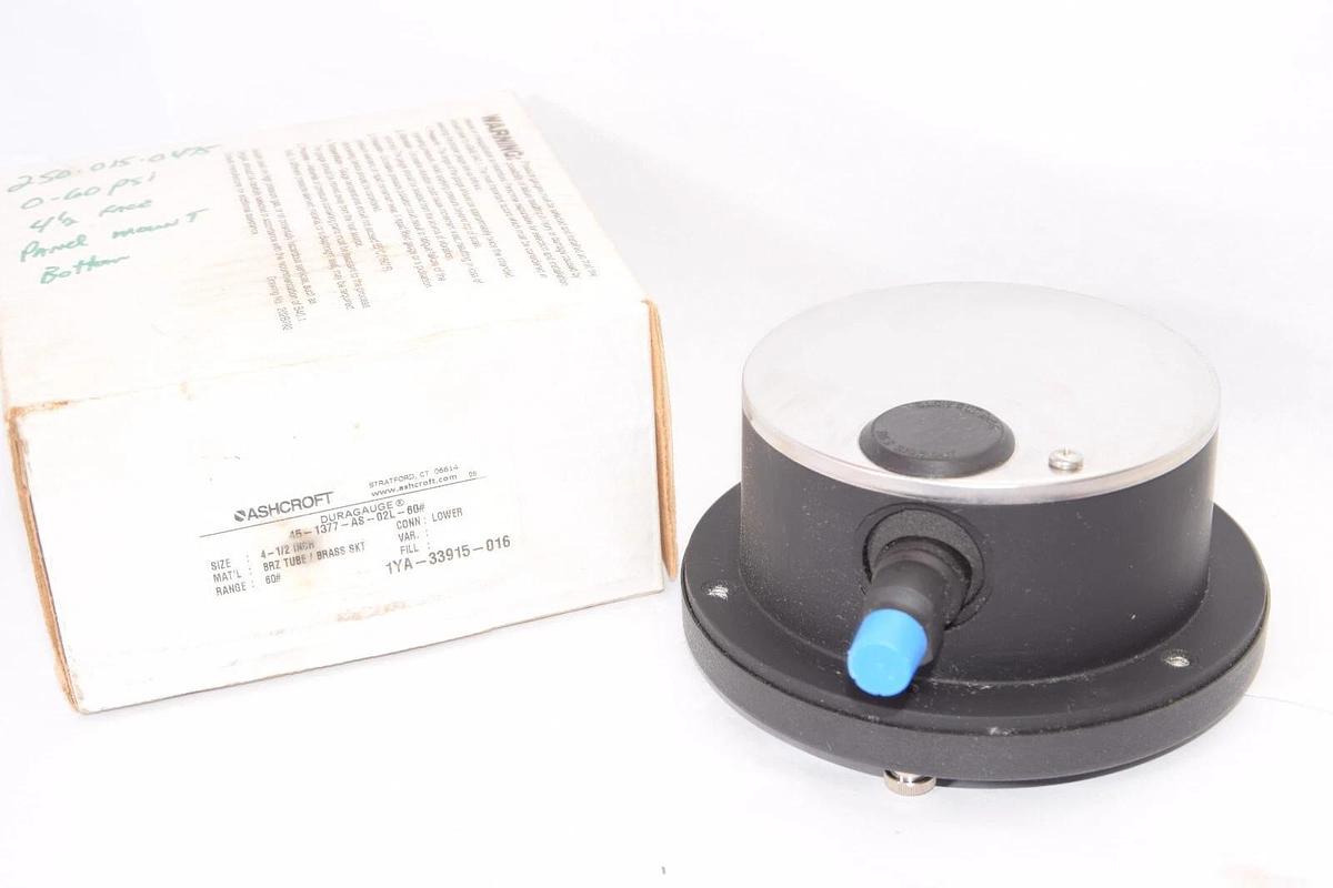 (NEW) ASHCROFT 45-1377-AS-02L-60# 4.5" Face 0-60psi Pressure Gauge