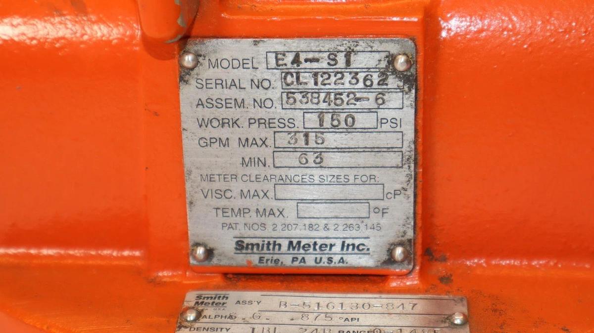 Used Smith Meter Rotary Vane Flow Meter B-516130-847 E4-S1 512025-0 B.847