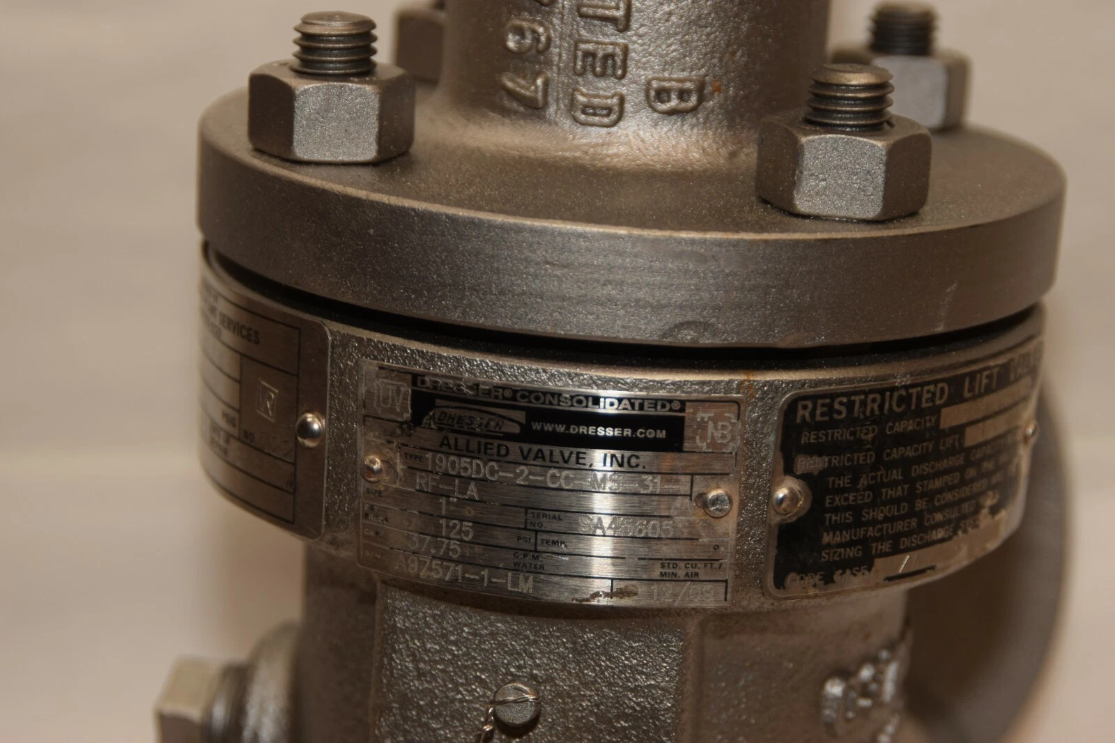 DRESSER 1905DC-2-CC-MS-31-RF-LA 1" 125psi 37.75 GPM Flanged Relief Valve