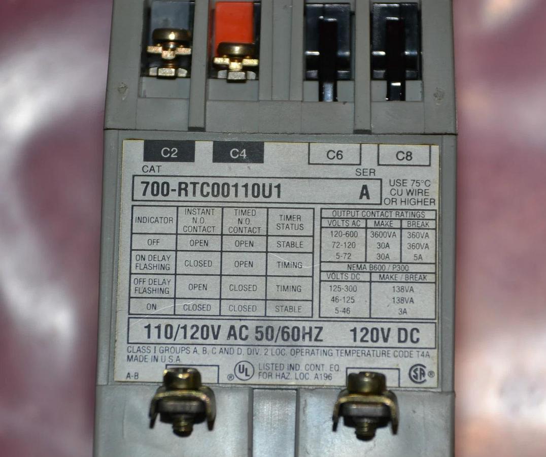 Used Allen Bradley 700 RTC Solid State Timer 700-RTC00110U1 Ser. A 110/120vac 120vdc