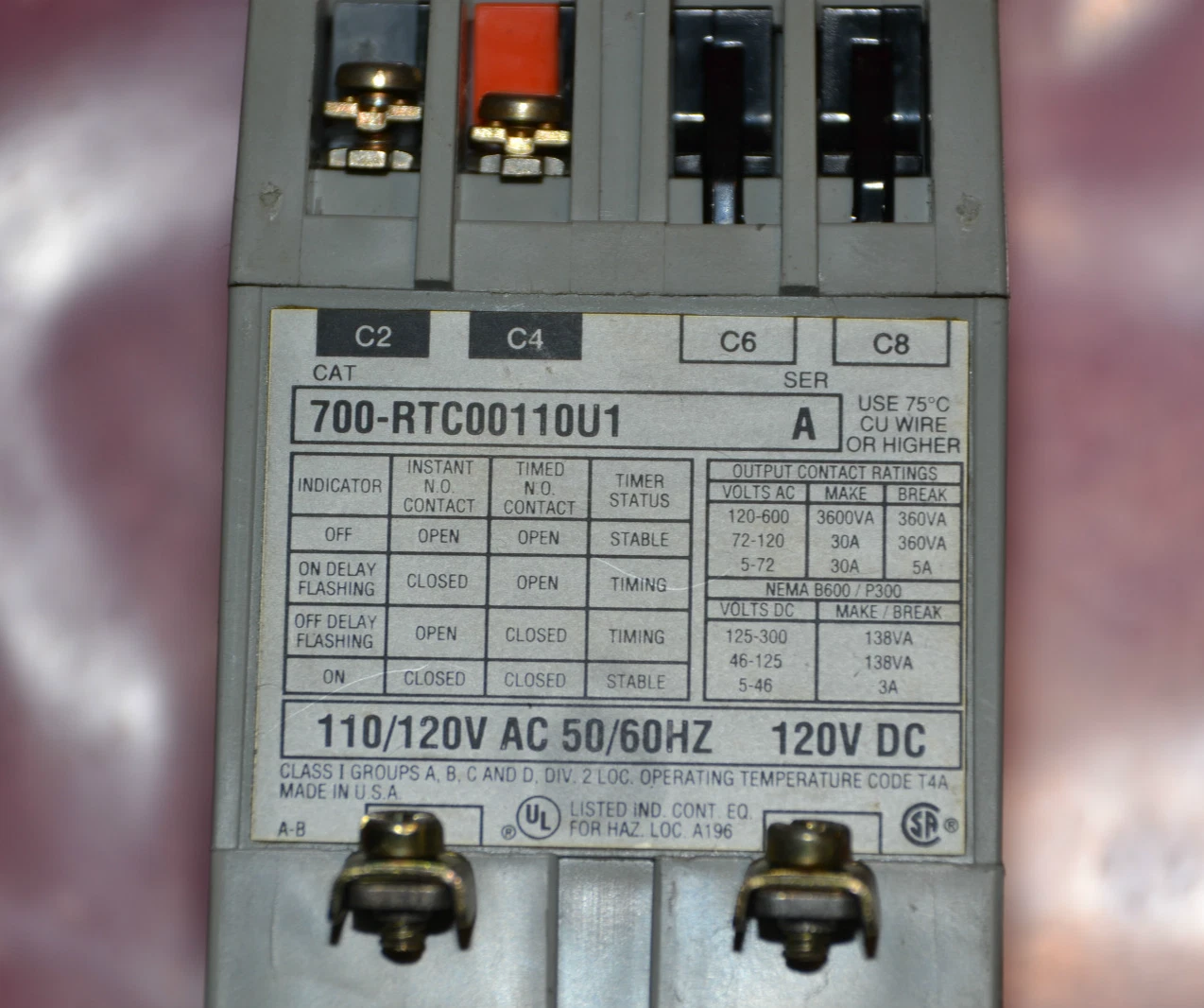 Used Allen Bradley 700 RTC Solid State Timer 700-RTC00110U1 Ser. A 110/120vac 120vdc