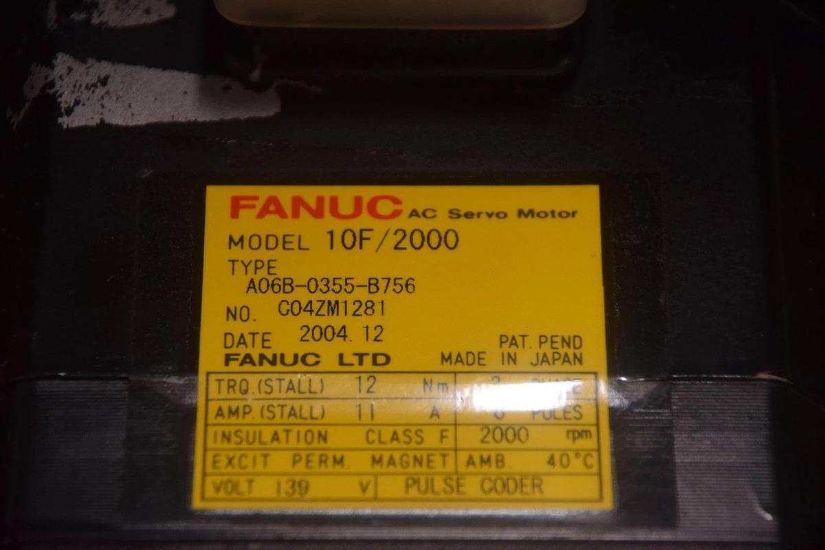 FANUC Servo Motor 10F/2000 A06B-0355-B756 W/ PULSECODER A860-0360-V501AC (NOS)