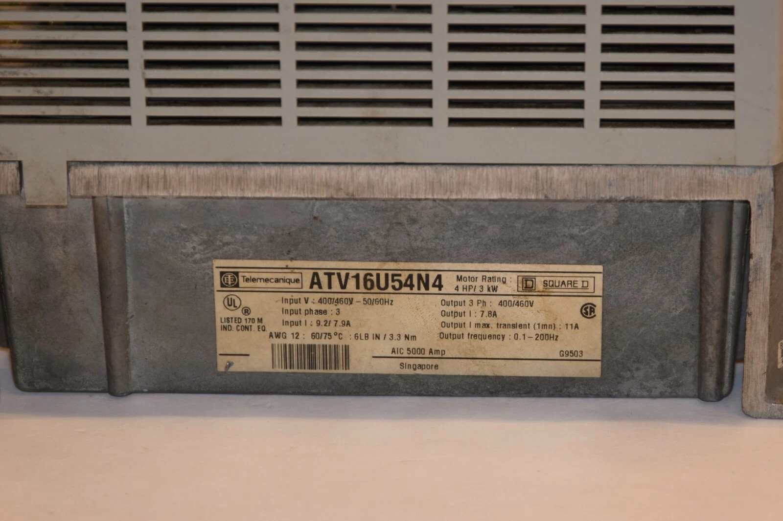 Used SQUARE D ATV16U54N4 4hp 3kW 400/500V 3Phase 9.2/7.9A AC Drive