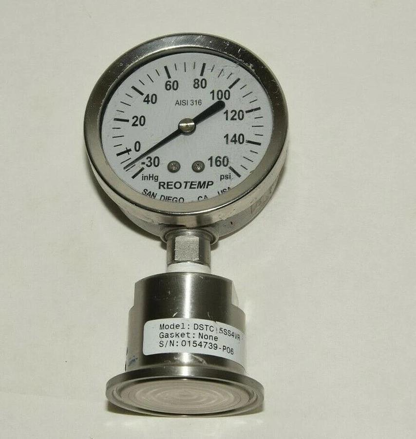 Used REOTEMP DSTC15SS4VR DA-PU1 -30 to 160psi 2.5" Face Triclamp Pressure Gauge