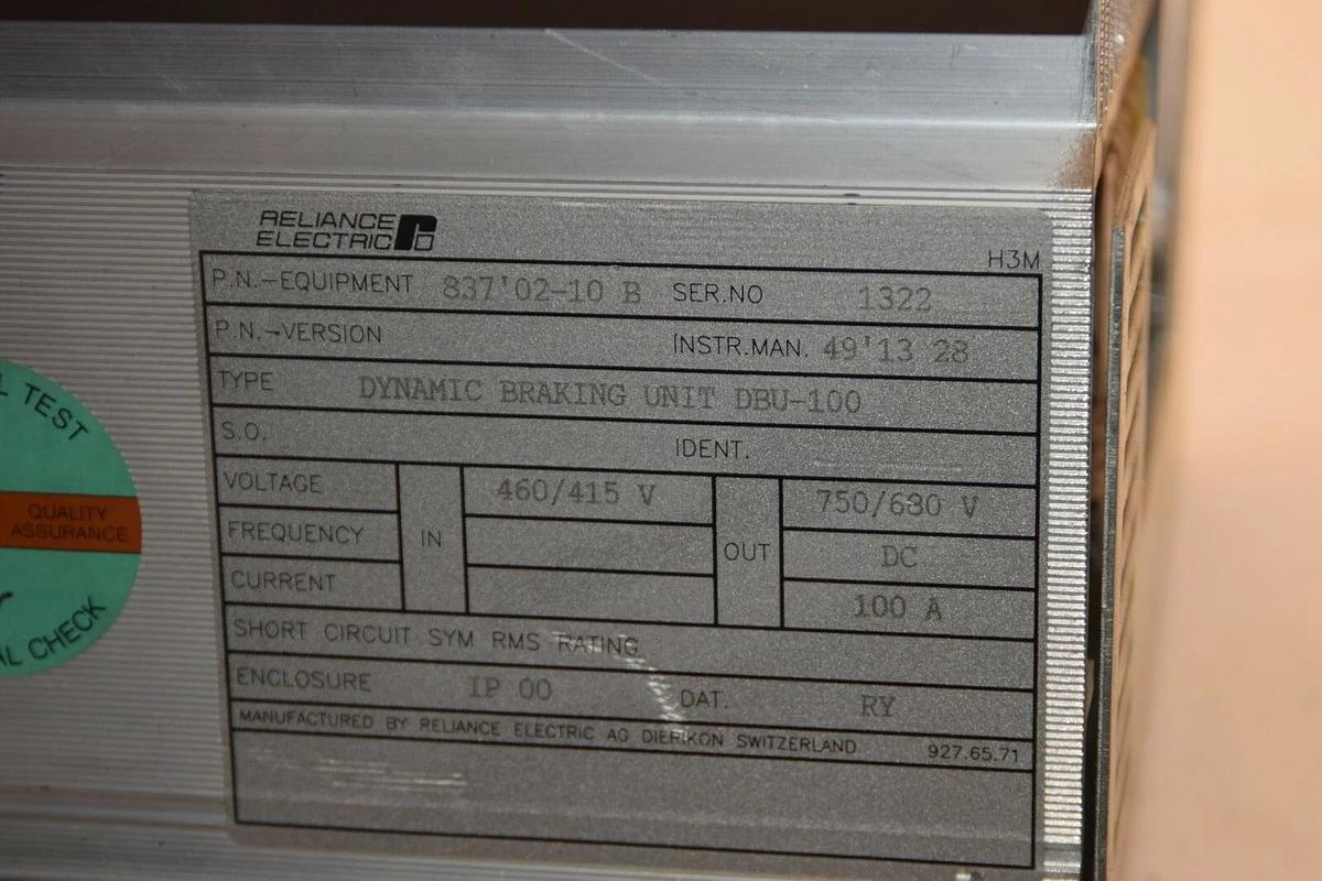Used RELIANCE ELECTRIC DBU100 837.02.10B 837'02-10B 100A Dynamic Braking Unit