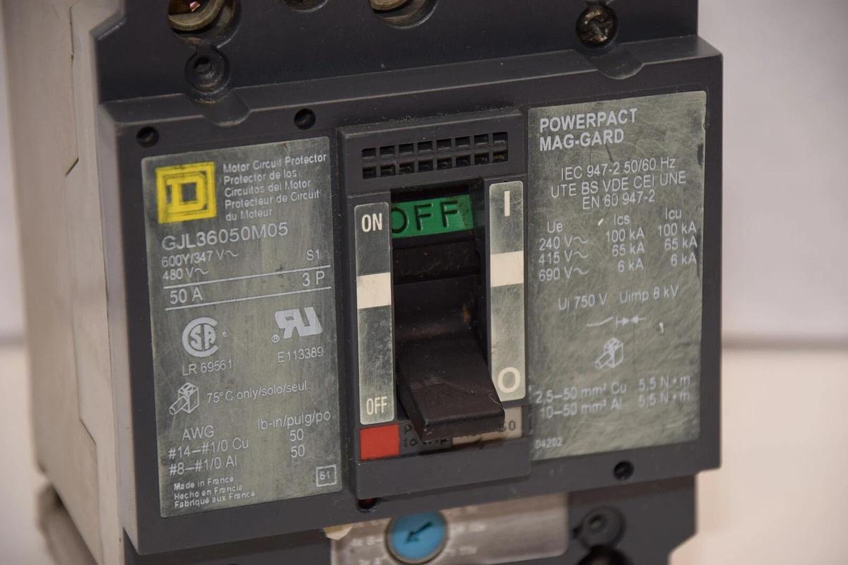 Used SQUARE D GJL36050M05 50A Amp 3P PowerPact Mag-Gard Circuit Breaker