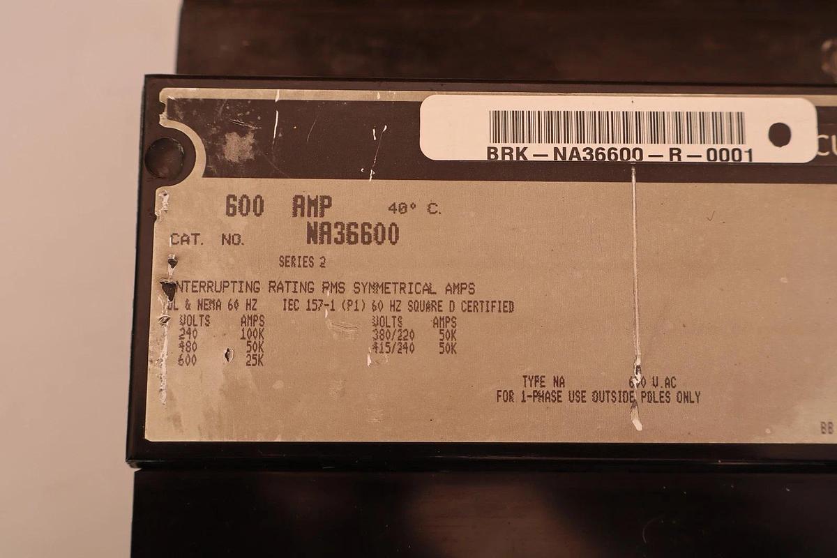Used Square D 600A Circuit Breaker NA36600 600 Amp Frame 3Pole