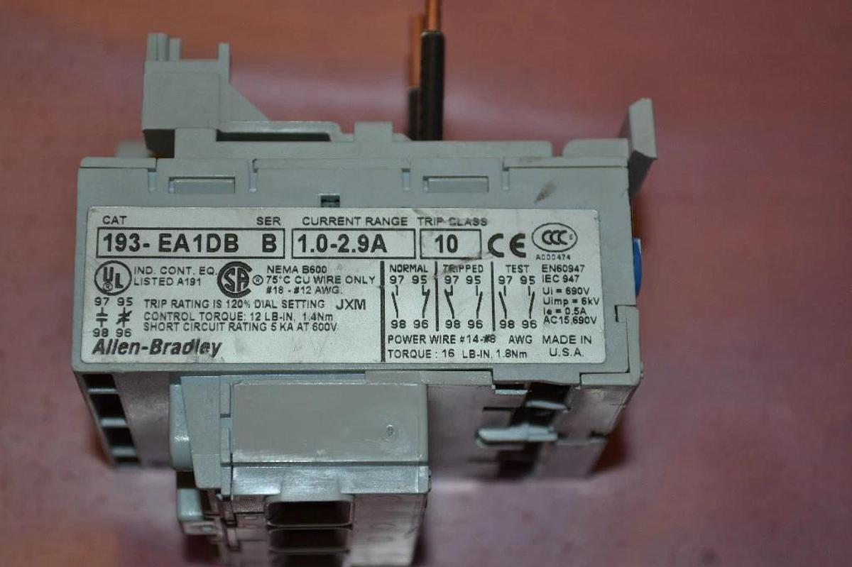 Used Allen Bradley Relay 193-EA1DB 193EA1DB 193 EA1DB 1.0-2.9A 1.0-2.9 A 1.0-2.9AMP