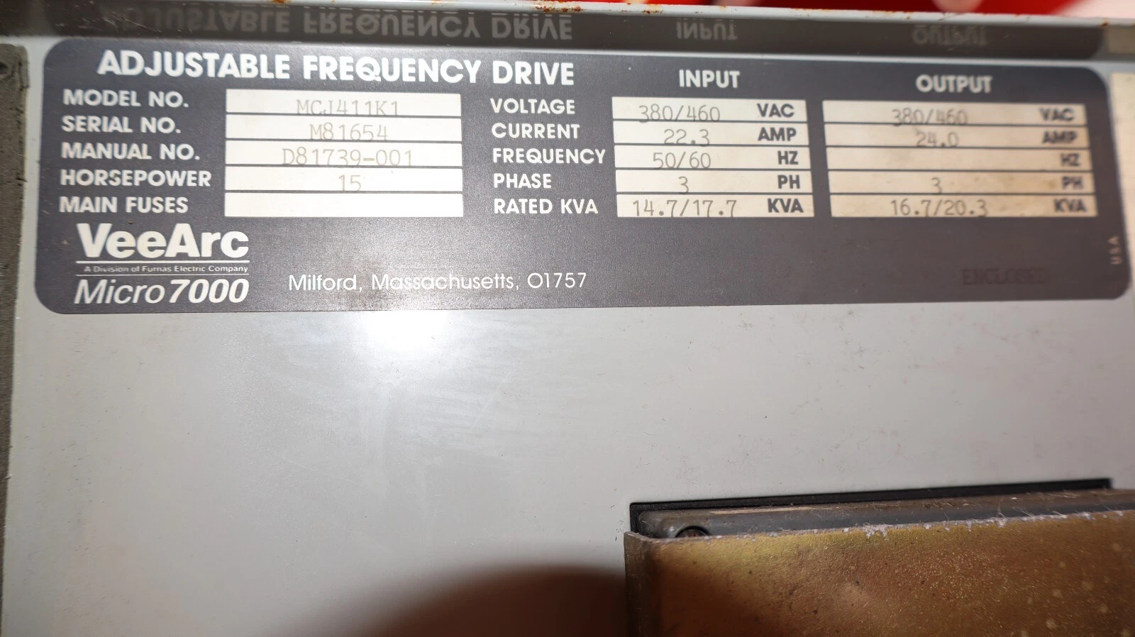 Used FURNAS VeeArc Micro7000 Drive MCJ411K1 15HP 15 hp 3PH 22.3A 380/460v