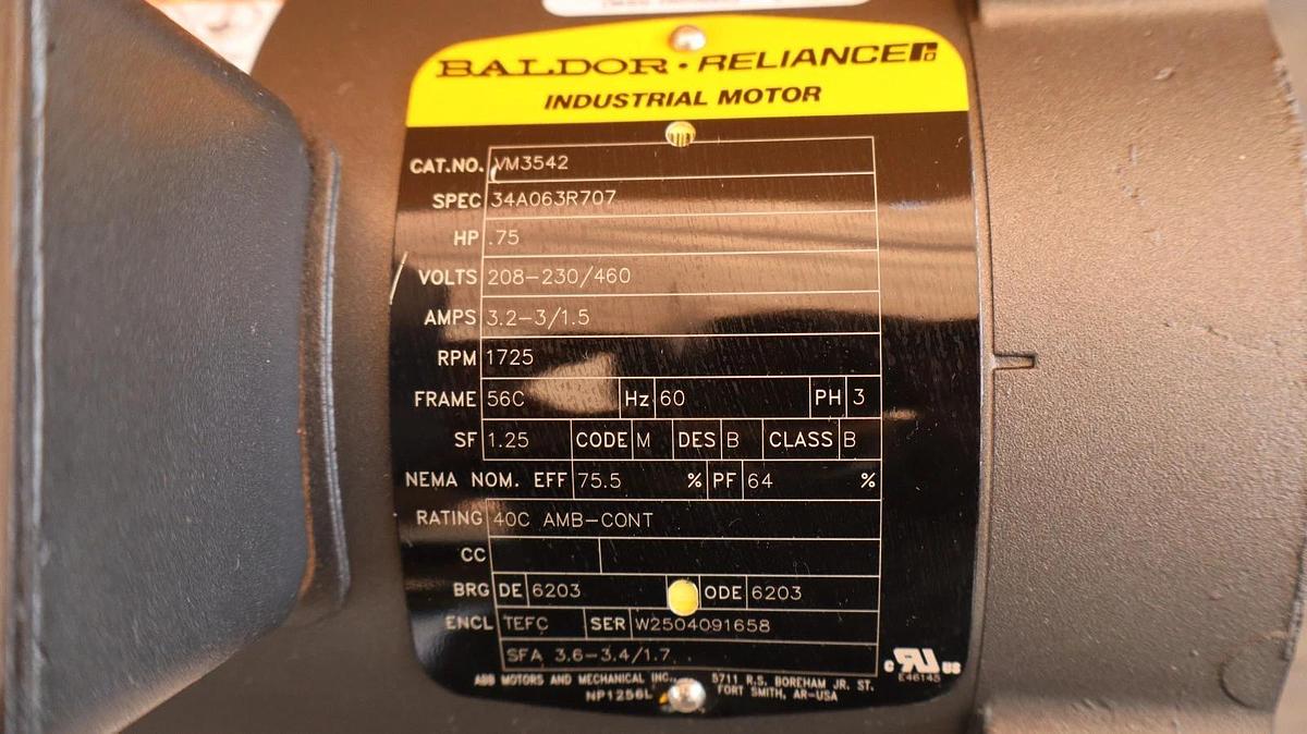 Baldor Reliance Industrial Motor VM3542 3/4hp .75hp 3ph 208-230/460v  (New)