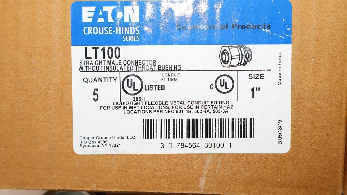 Eaton LT100 1" Liquidtight Flexible Metal Conduit Fitting (New - Box of 5)