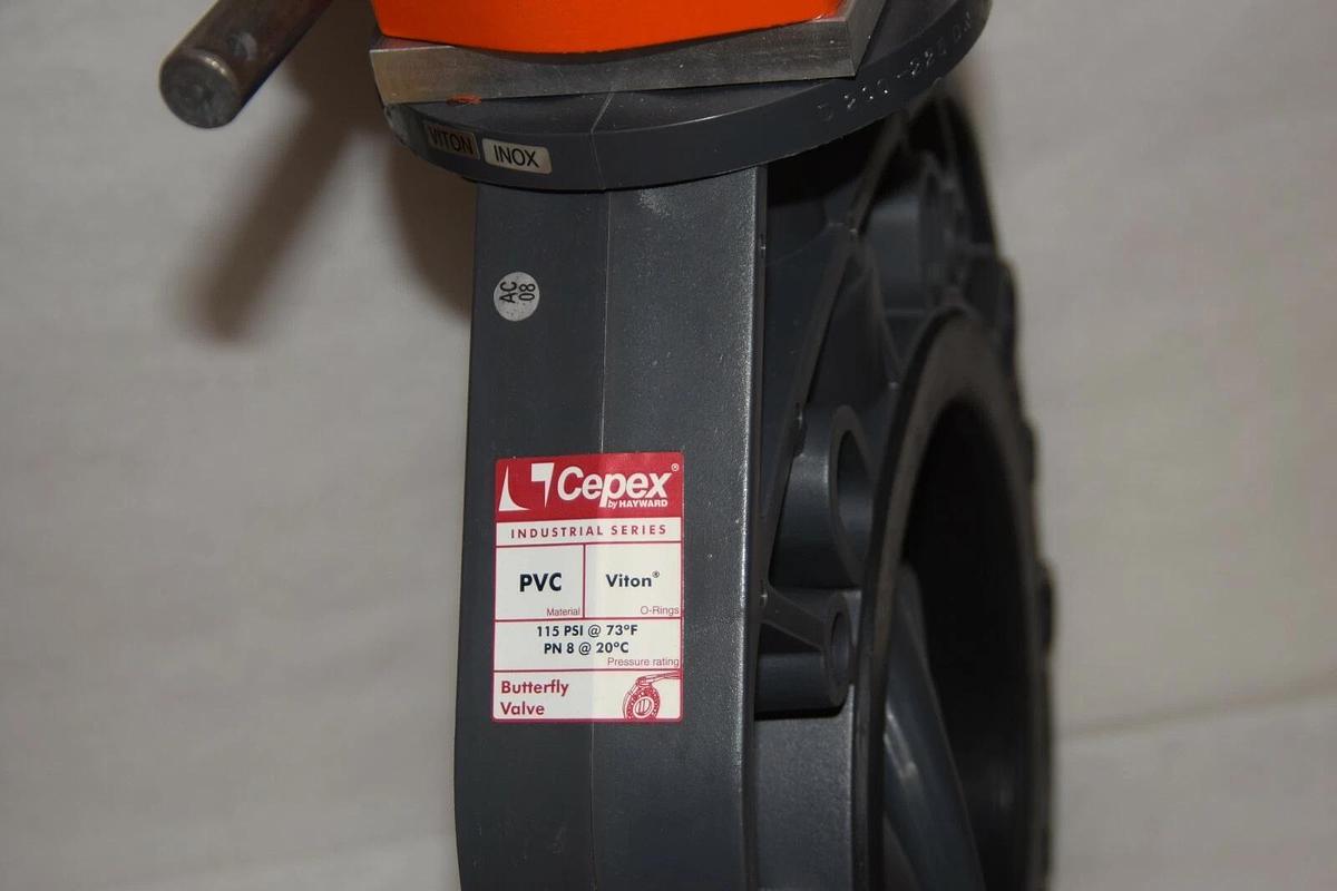 (NEW) CEPEX Hayward CPX16718GB 8" PVC Viton 316 Gear Butterfly Valve