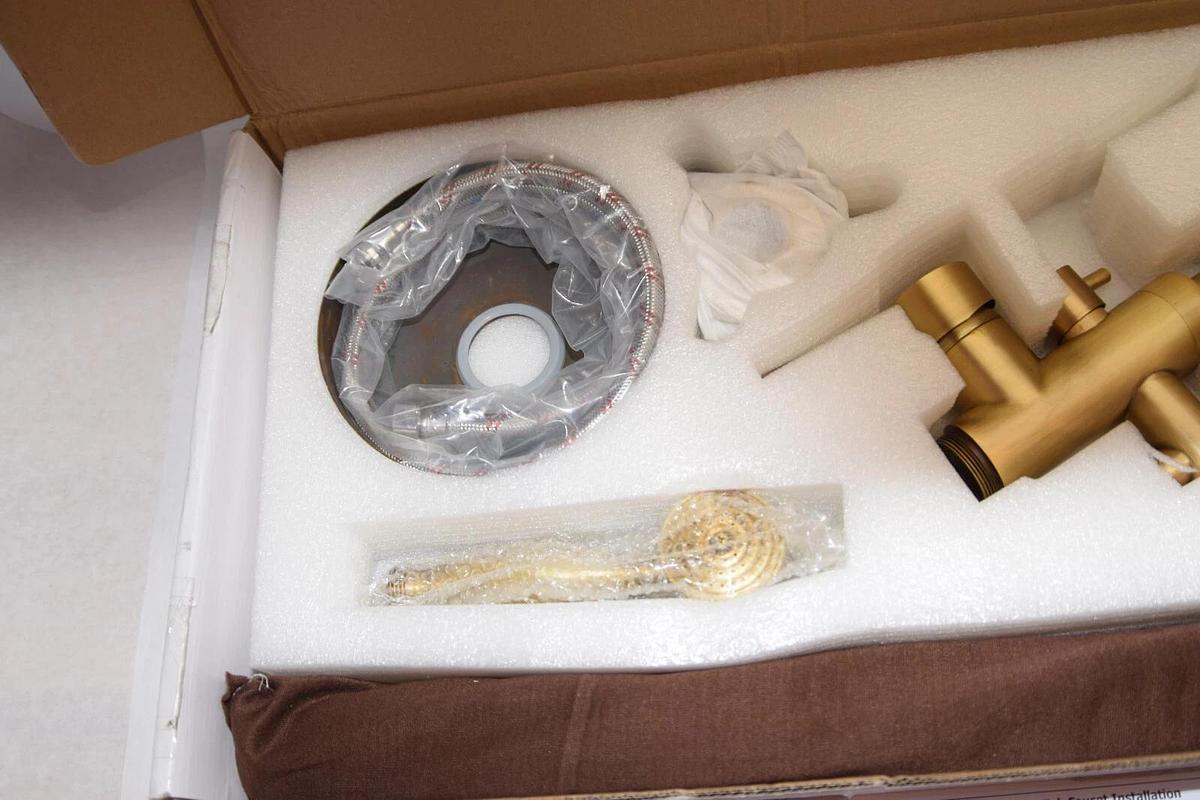 (NEW) LOVEDIMA X002IX1JC1 Antique Brass Freestanding Tub Faucet With Hand Shower