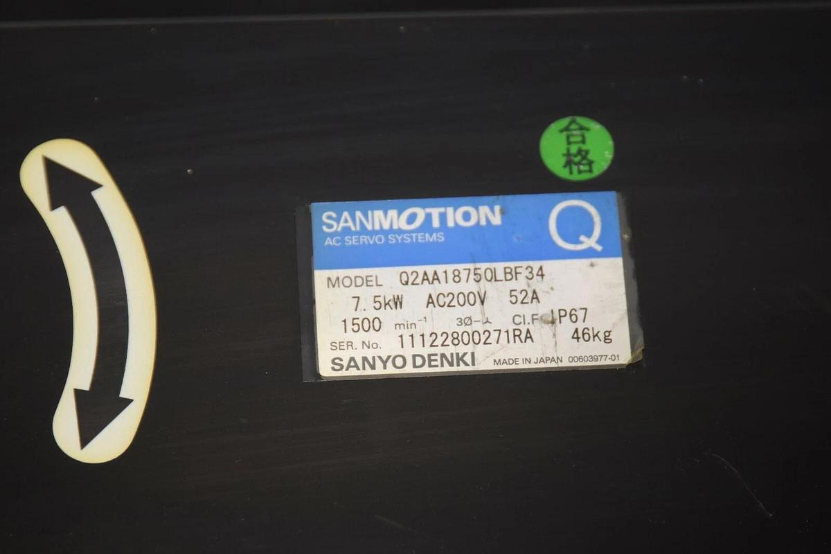 Used SANYO DENKI Q2AA18750LBF34 7.5kw Servo Motor & RA035-015BC201 SanMotion Encoder