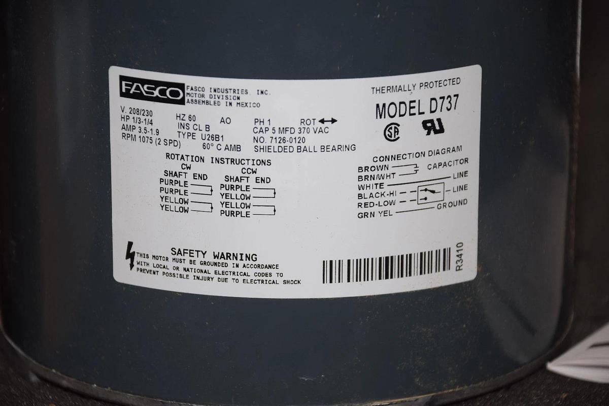 Fasco Condenser Motor D737 1/3-1/4hp 3.5-1.9a 208/230v 60hz 1075rpm NEW
