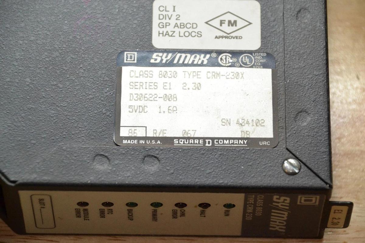 Used Square D Sy/Max 8030 CRM-230X 8030-CRM-230X 8030-CRM-230 CRM-230 Ser E1 2.30