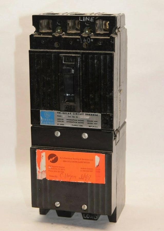 Used GE GENERAL ELECTRIC TB13100AW 100A 100 Amp 100A 600Vac 3P Circuit Breaker *CHIP*